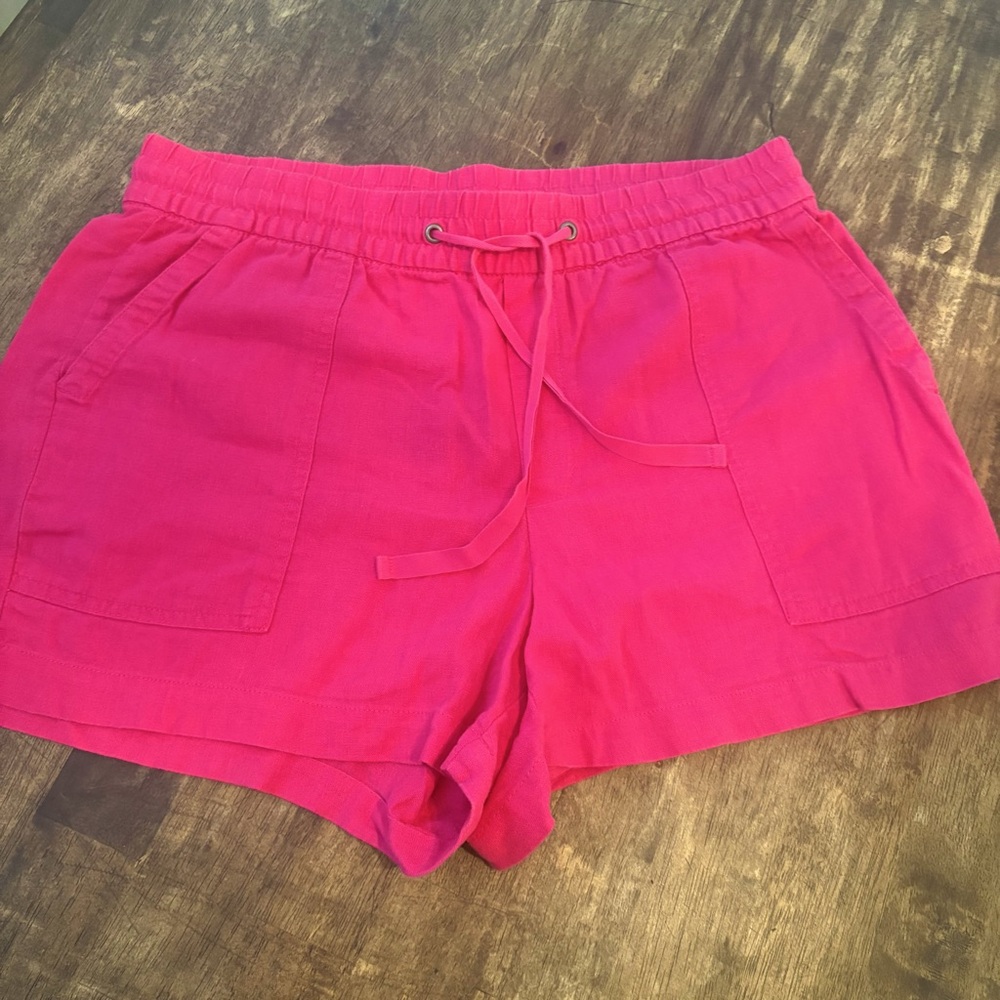 GAP Hot Pink LINEN Blend Pull On Shorts! Excellent condition! Pockets! Medium - Picture 2 of 10